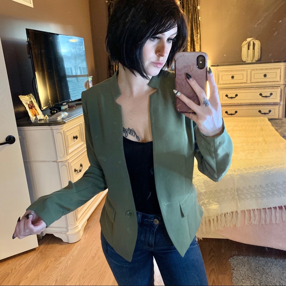 JUSTFAB Army Green Button Blazer